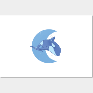 Orca Crescent Moon - Blue Posters and Art